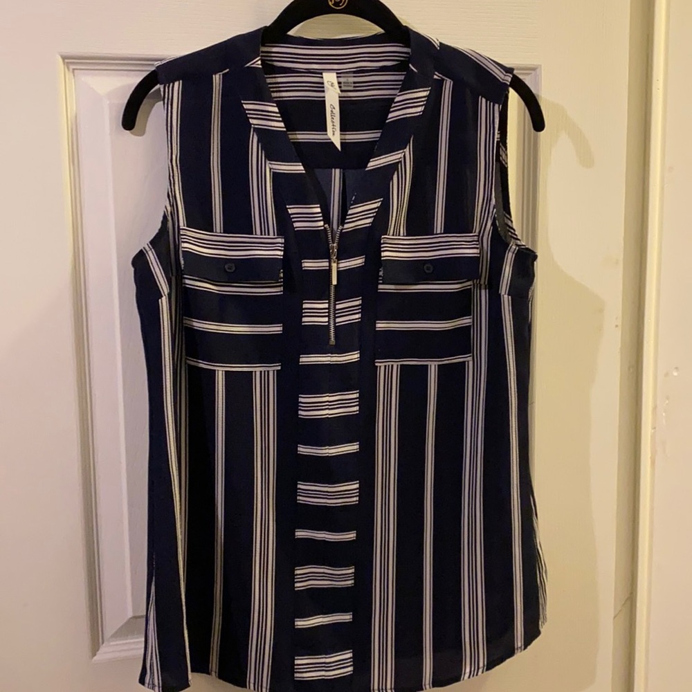 NY collection striped zipper top small